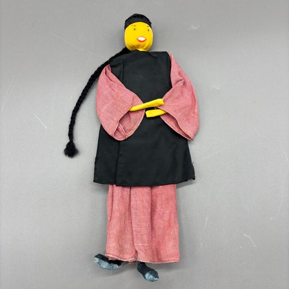 Vintage Chinese Man Doll 10" Wire Armature Cloth Folk Art Handmade Qing Style